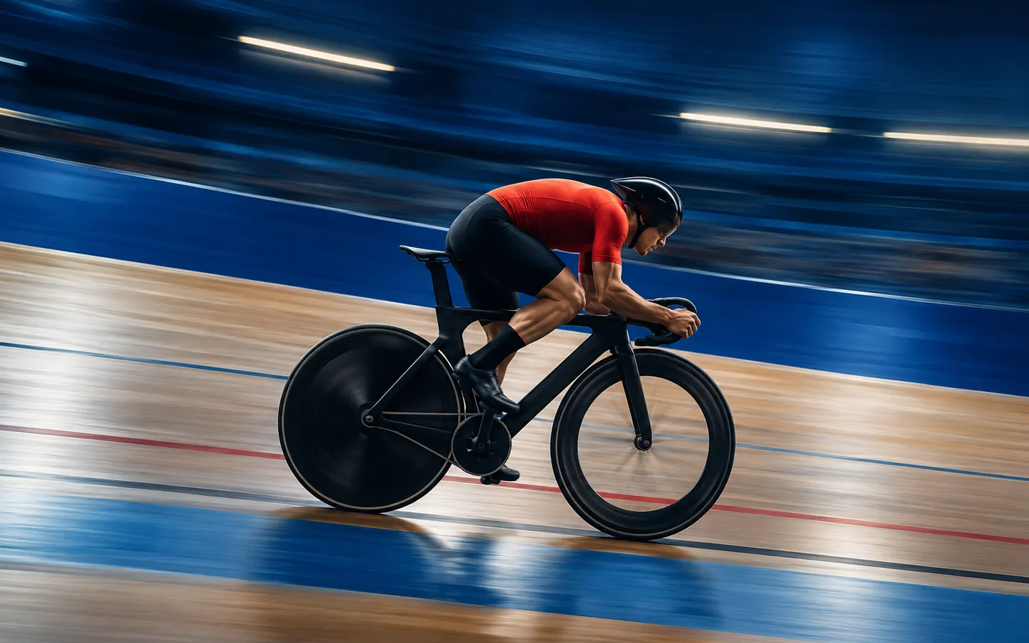 Ilustración de un ciclista en movimiento sobre una pista.