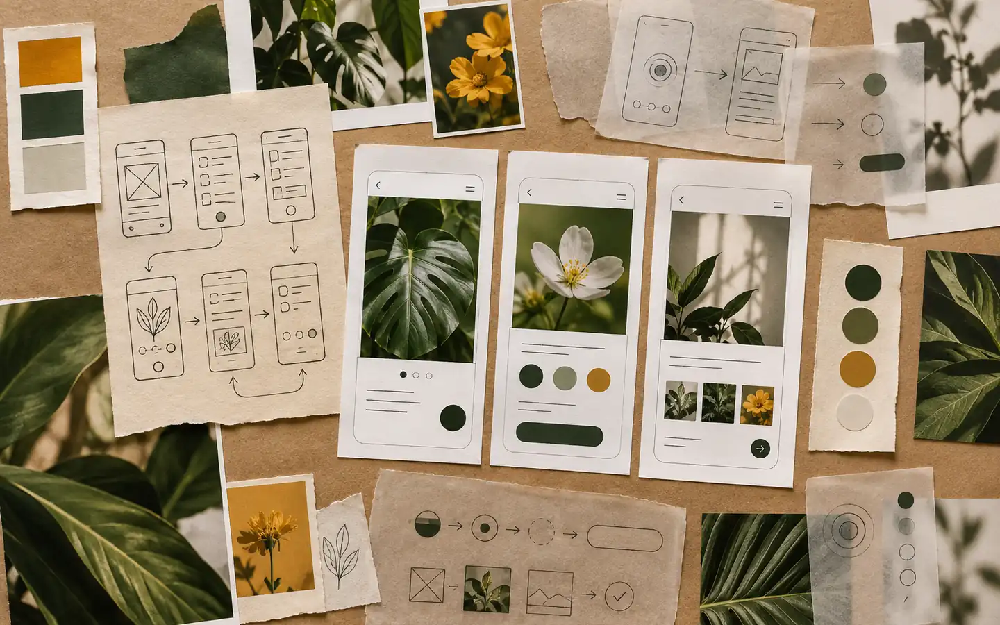 Composición de flujos, wireframes móviles, componentes y referencias de una interfaz.