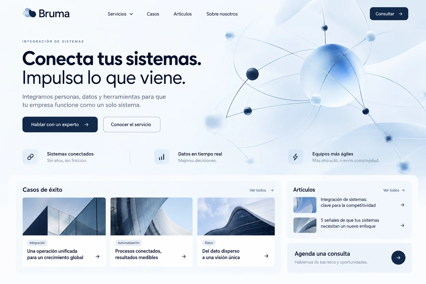 Página de un servicio de integración de sistemas de Bruma.