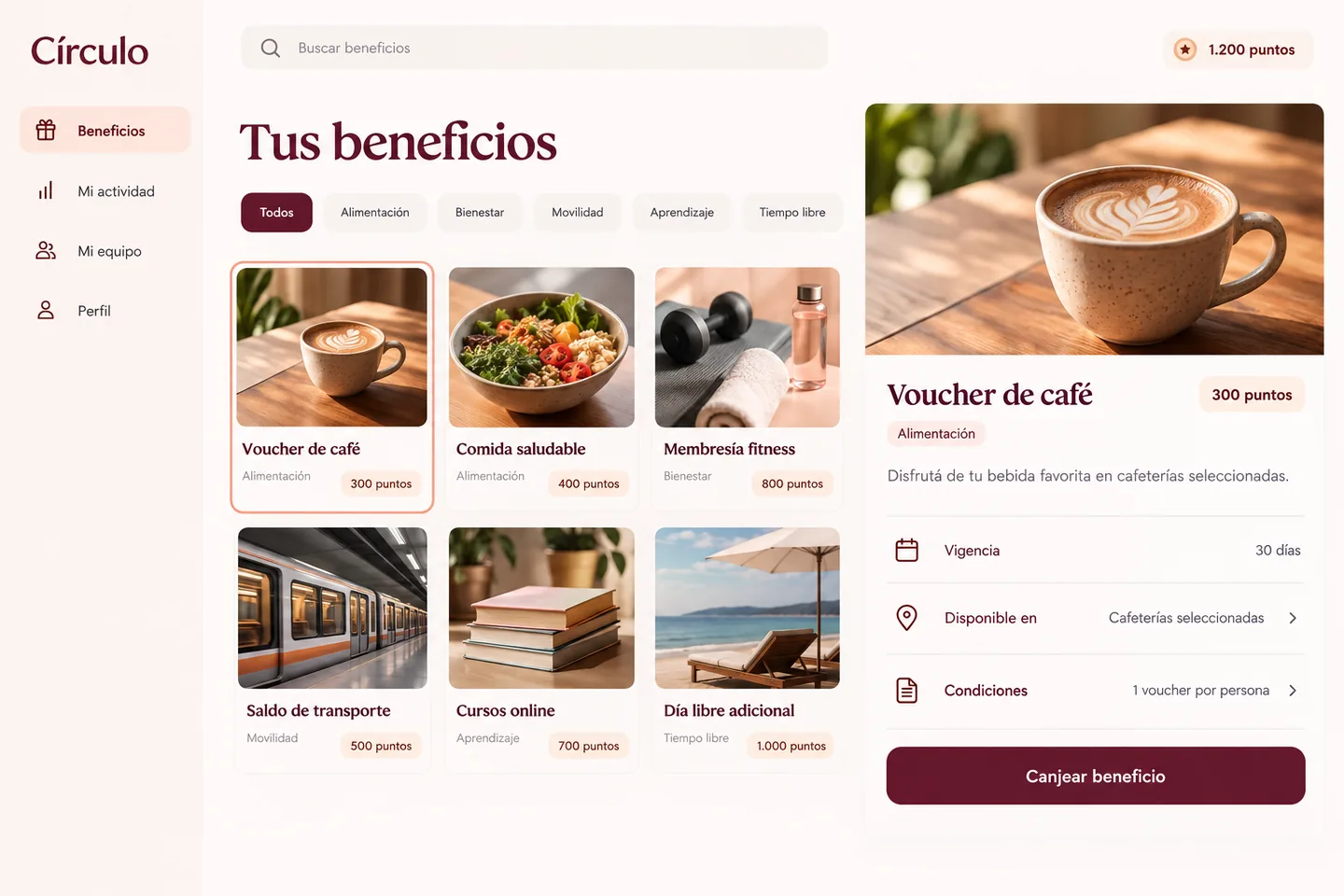Catálogo ilustrativo de beneficios de Círculo.