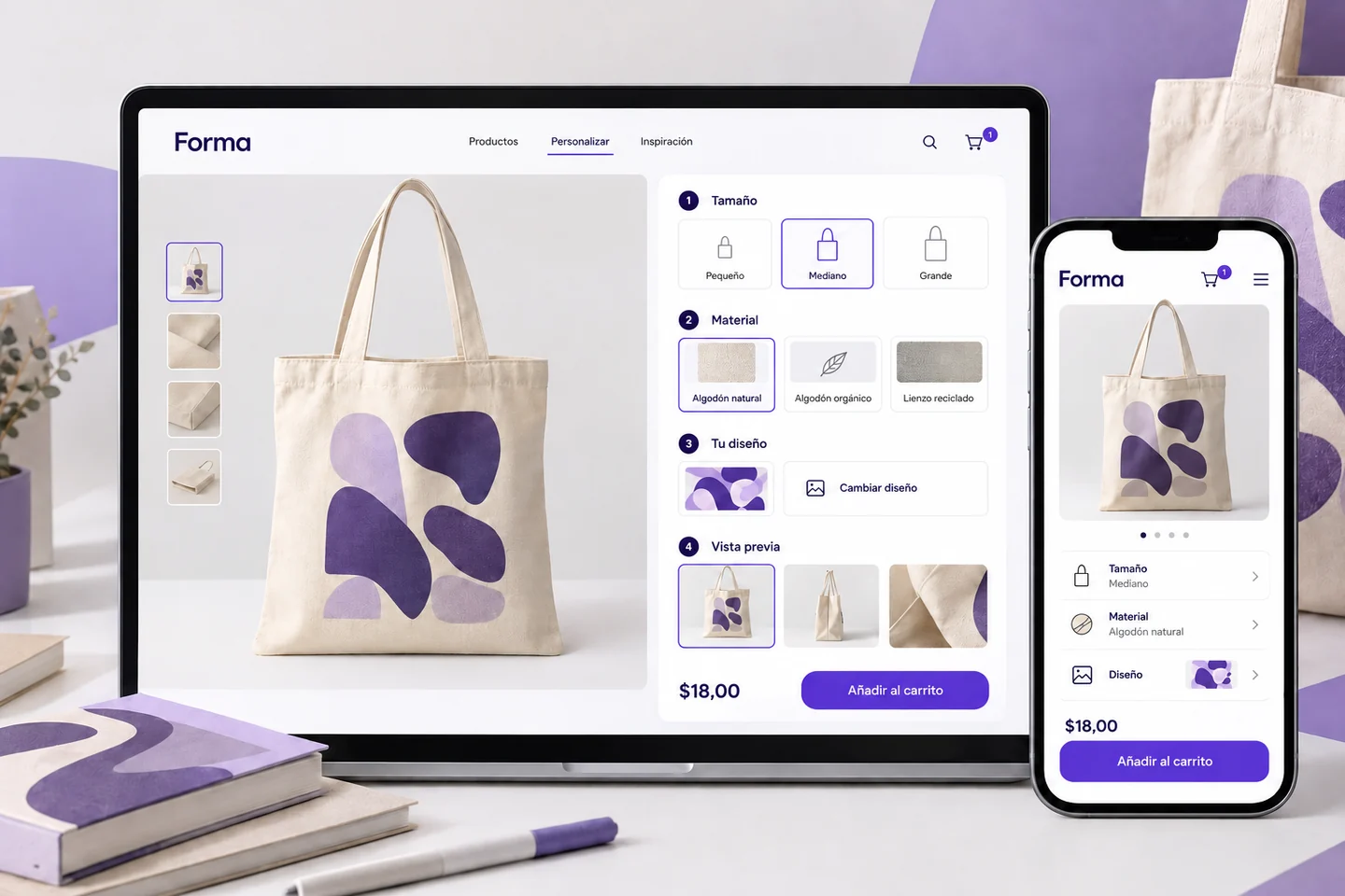 Presentación de Forma con configuración de productos personalizables.