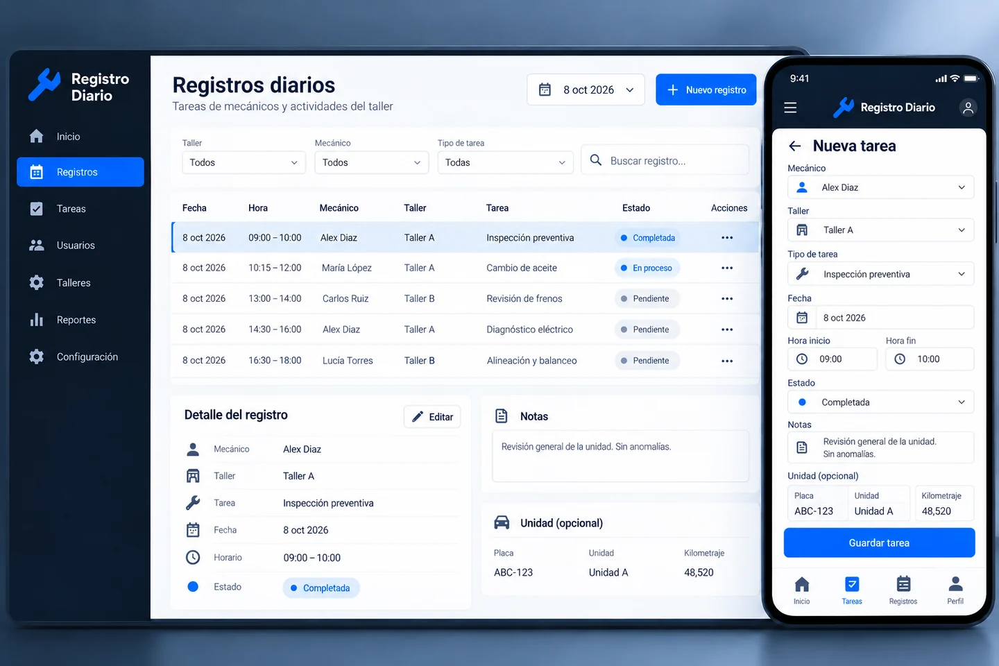 App de Registro Diario para operarios y backoffice de gestión de registros.