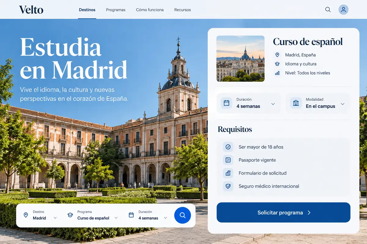Ficha ilustrativa de un programa de Velto con requisitos de participación.